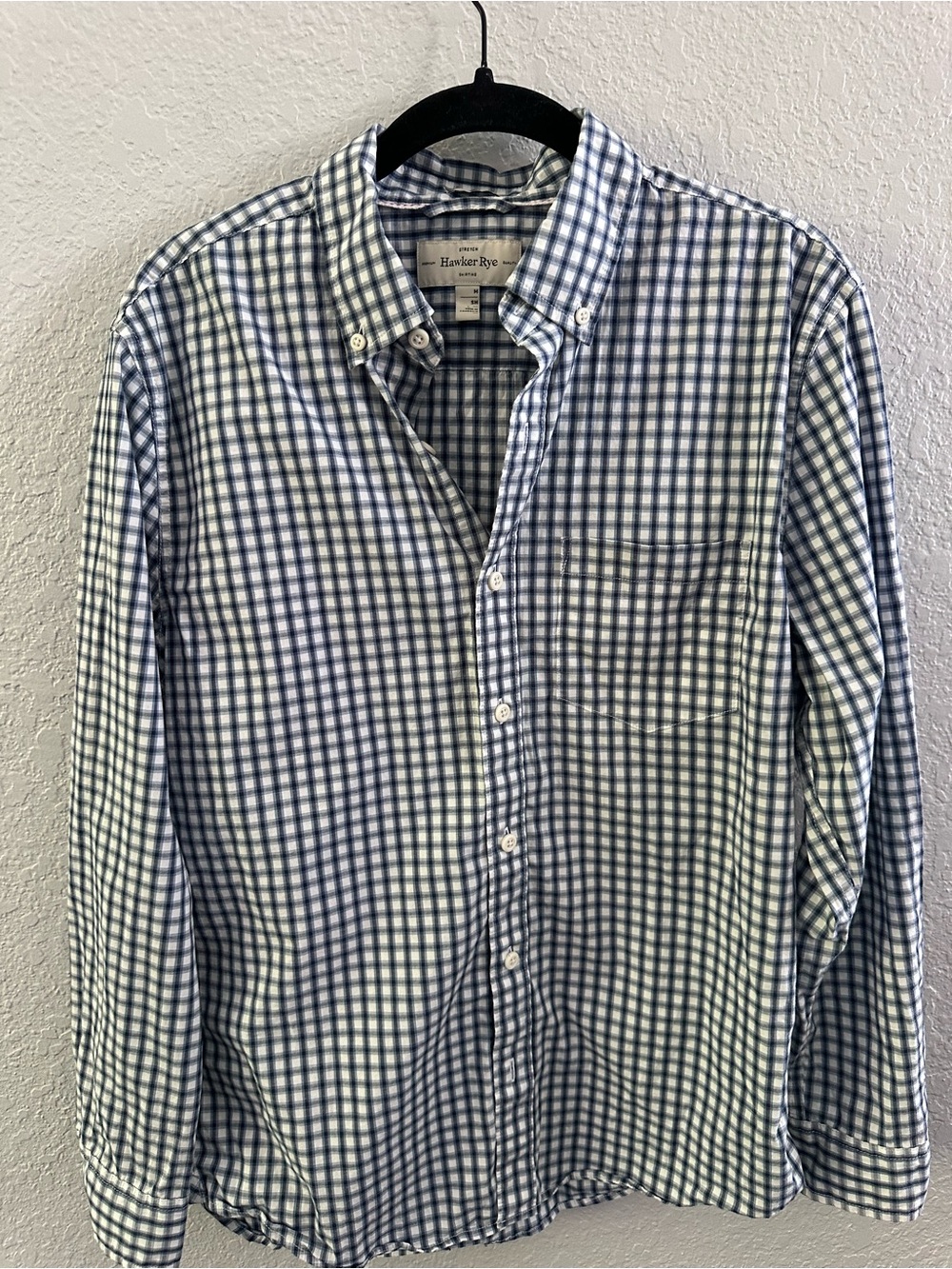 Hawker Rye Slim Fit Stretch Plaid Button Down Shirt Men's M Blue White